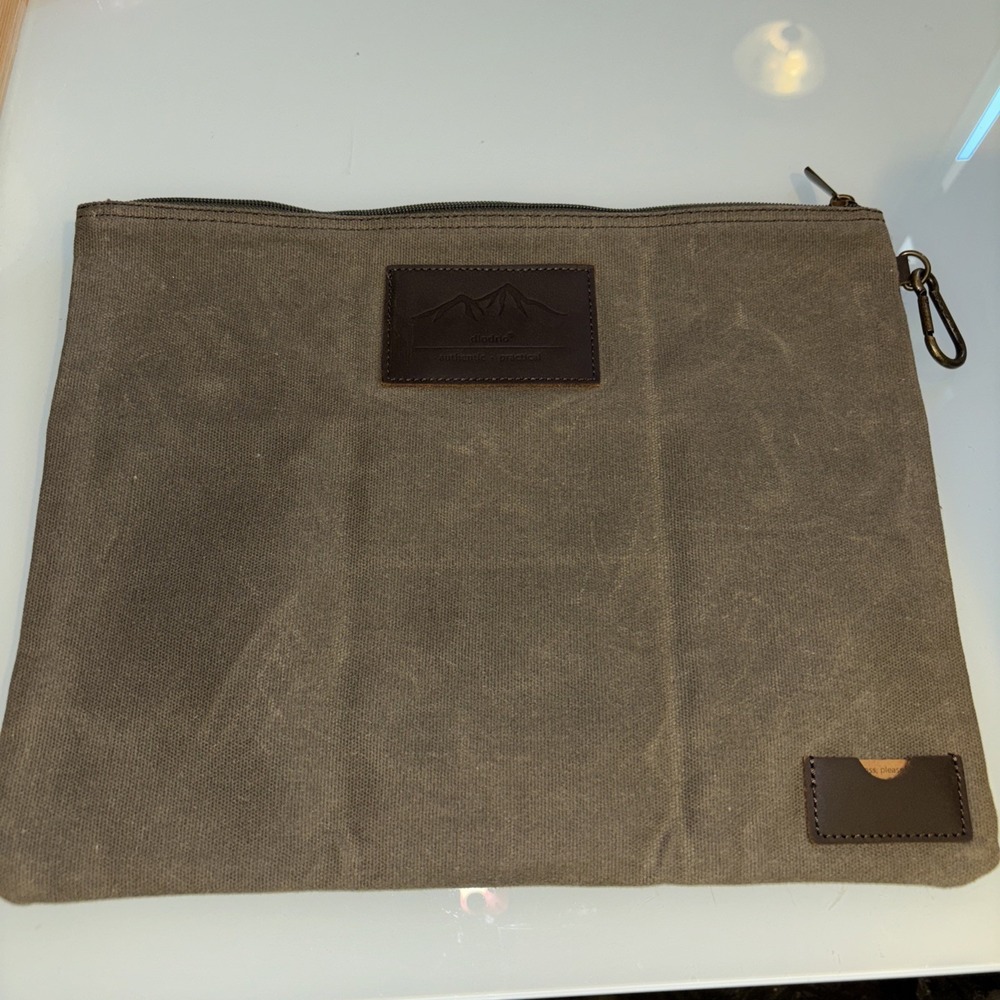 Diodrio Canvas Portfolio Laptop Bag Green Khaki W/ Leather Accents 14.5"X 11.5"